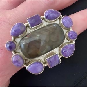 Labradorite, Charoite sterling statement ring